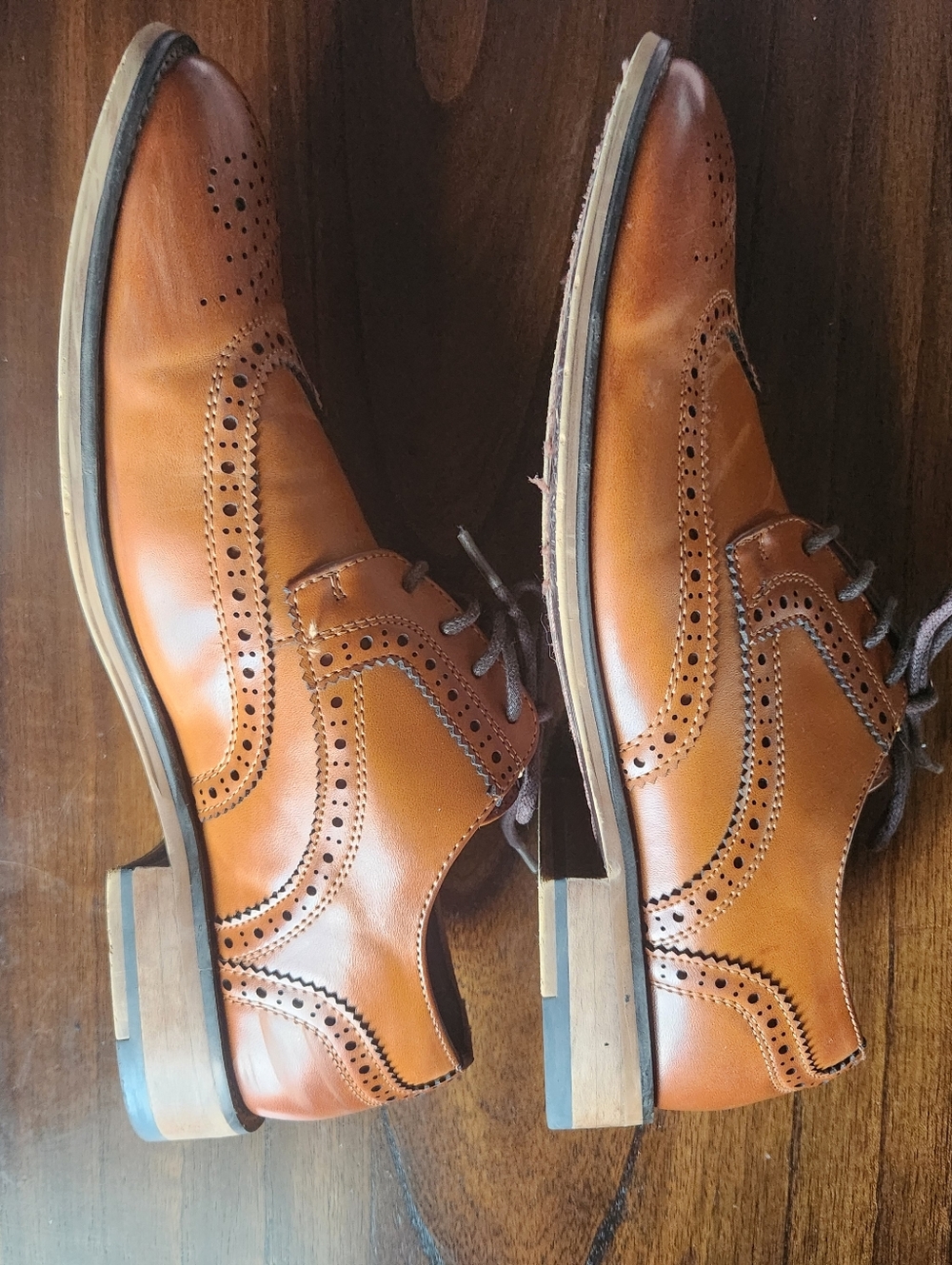 Men's Cognac Leather Wingtip Oxfords. Bruno Marc. Brown size 7 dress shoes - Picture 6 of 12